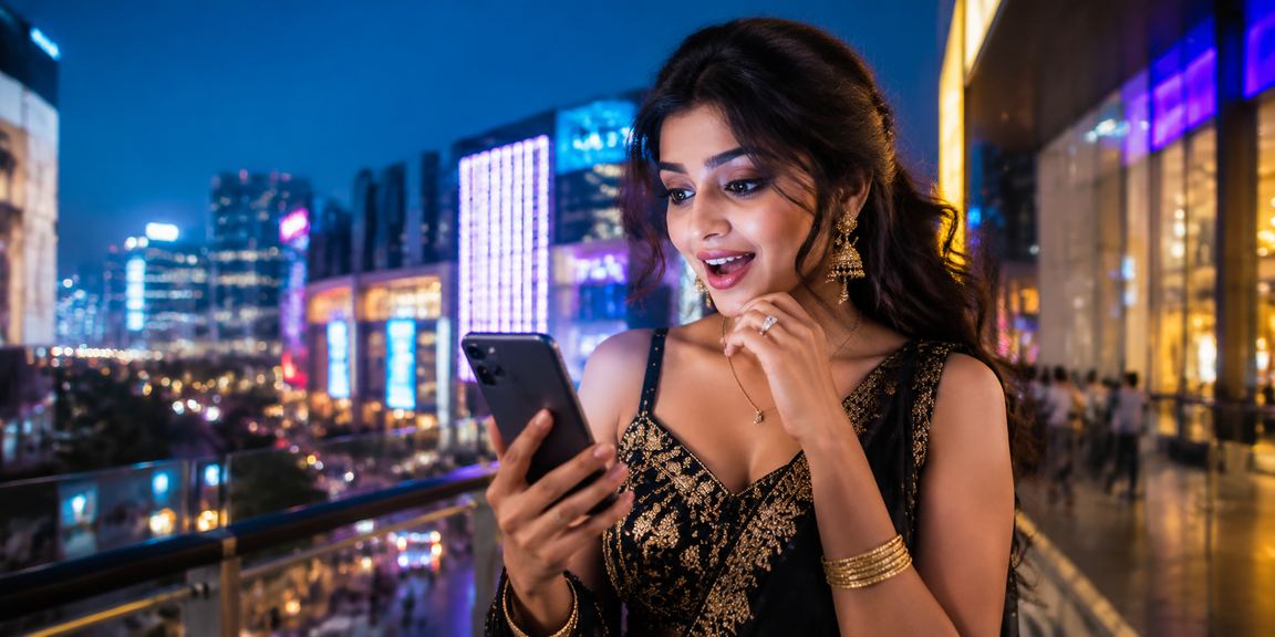 Nighttime view of Bangalore MG Road with neon casino app display