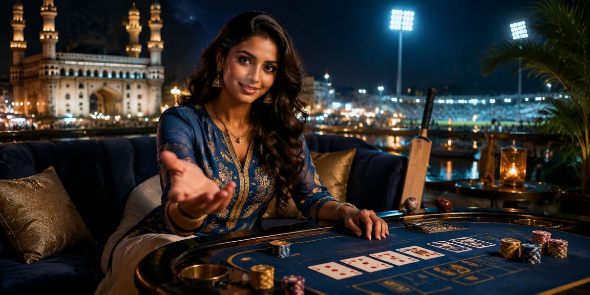 Hyderabad Charminar at dusk with cricket betting advertisement