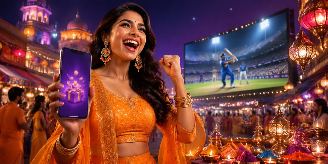 Rummy player enjoying mobile game and cricket betting in Indian evening market